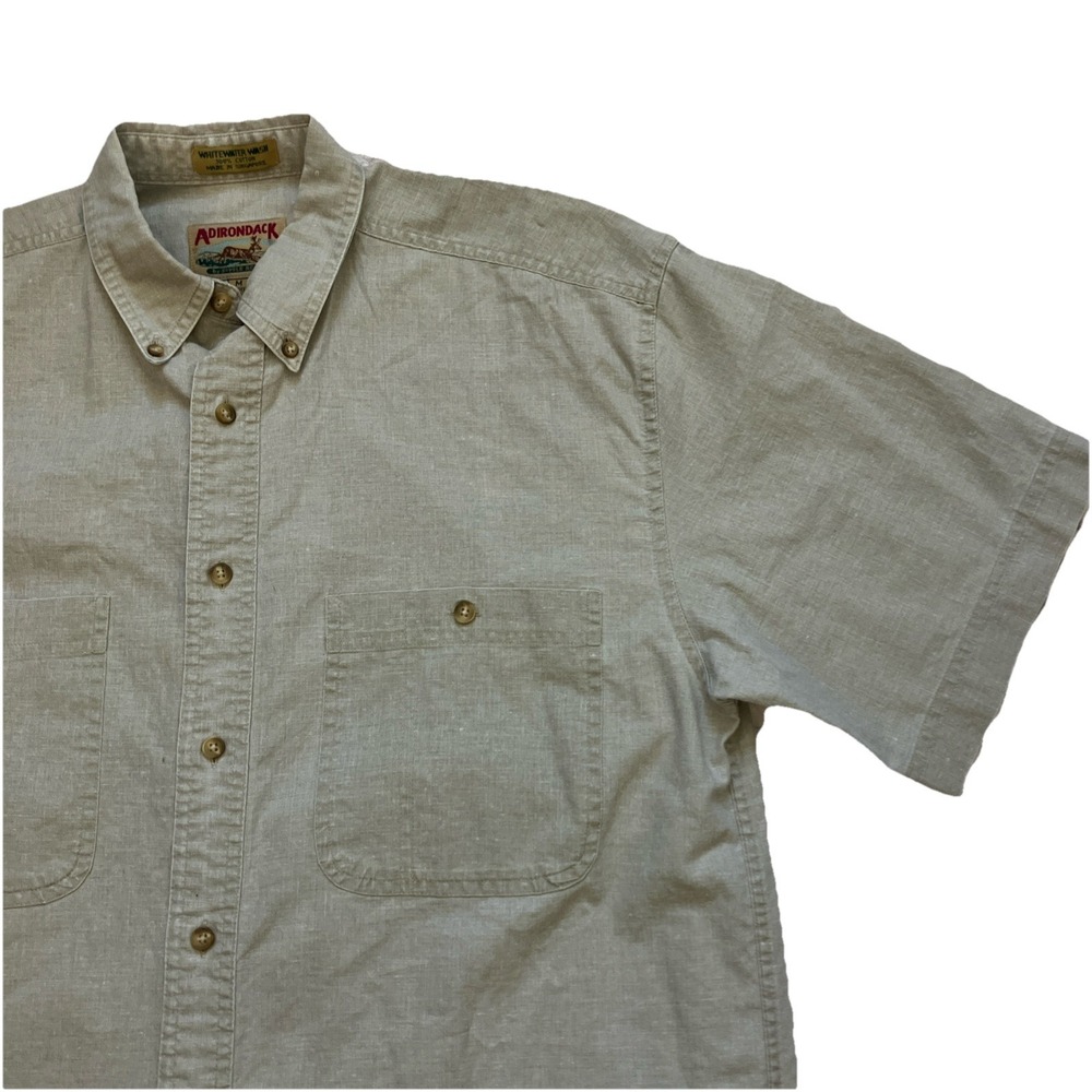 Adirondack Men's Shirt Size L Tan Cotton Short‎ Sleeve Button Down